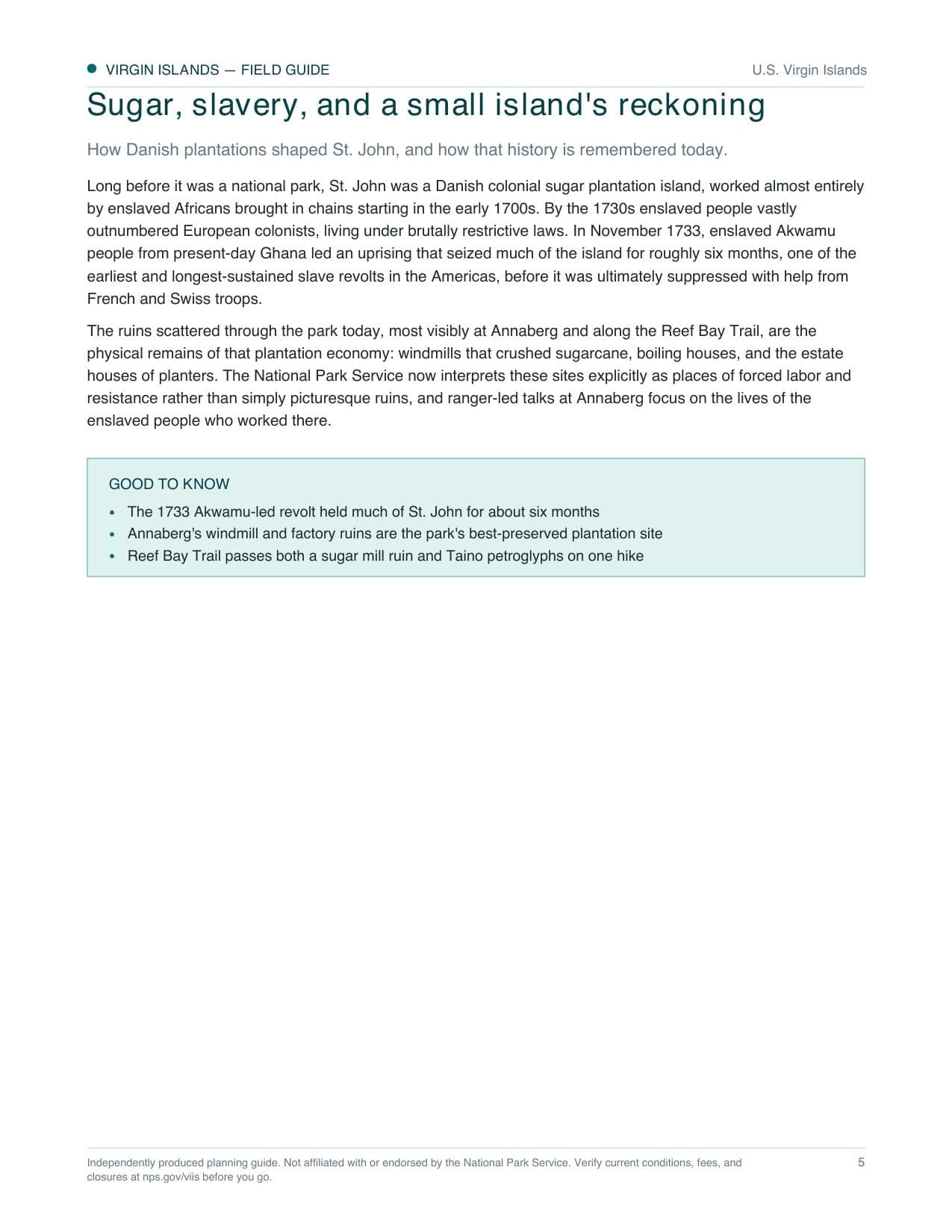 Sample page 2 from the Virgin Islands guide
