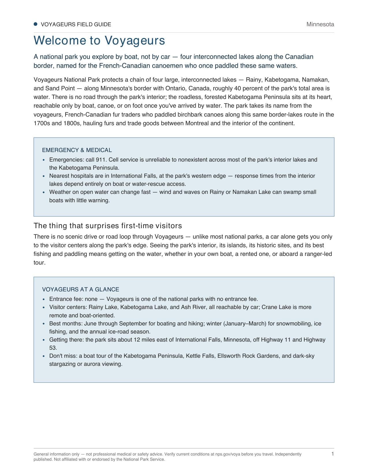 Sample page 1 from the Voyageurs guide