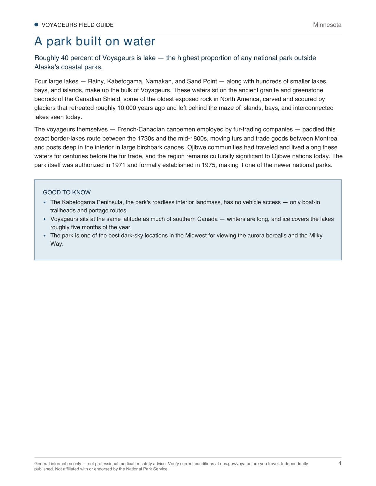 Sample page 2 from the Voyageurs guide