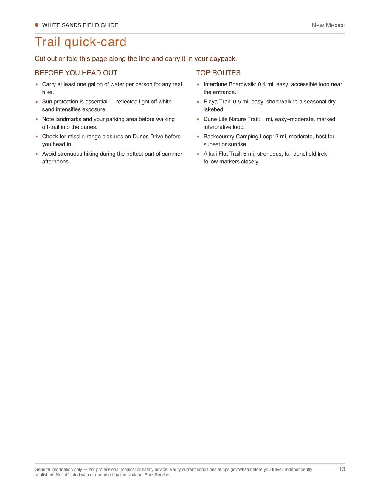 Sample page 3 from the White Sands guide