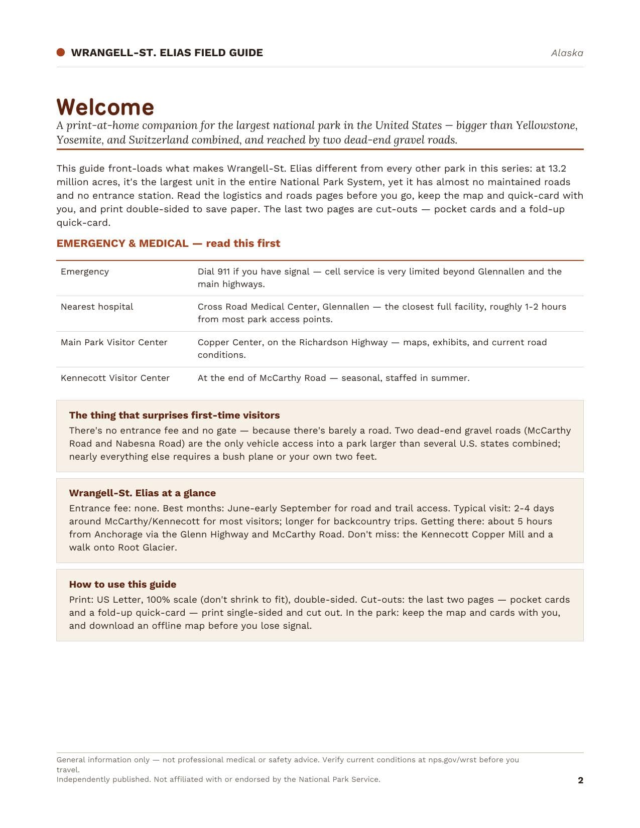 Sample page 1 from the Wrangell-St. Elias guide