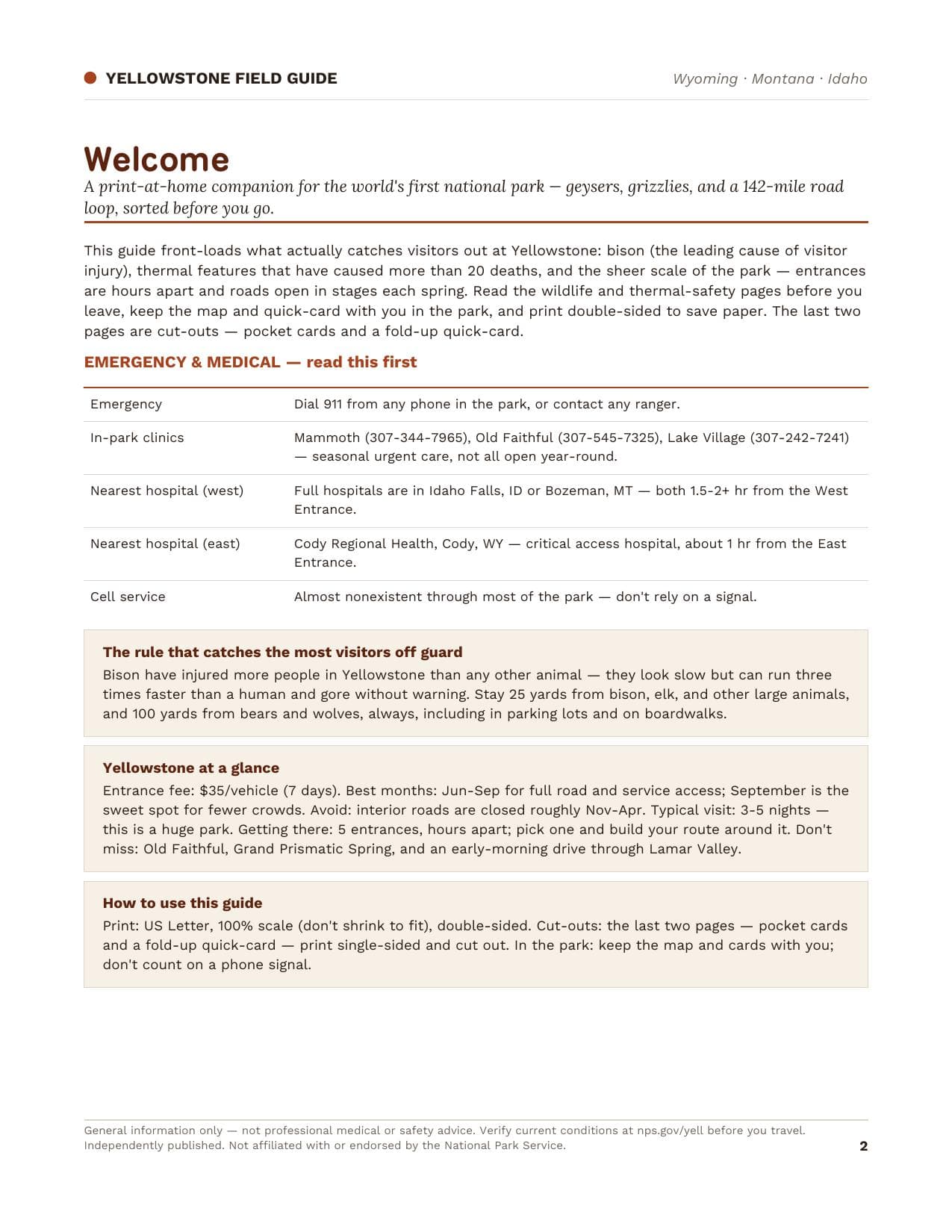 Sample page 1 from the Yellowstone guide