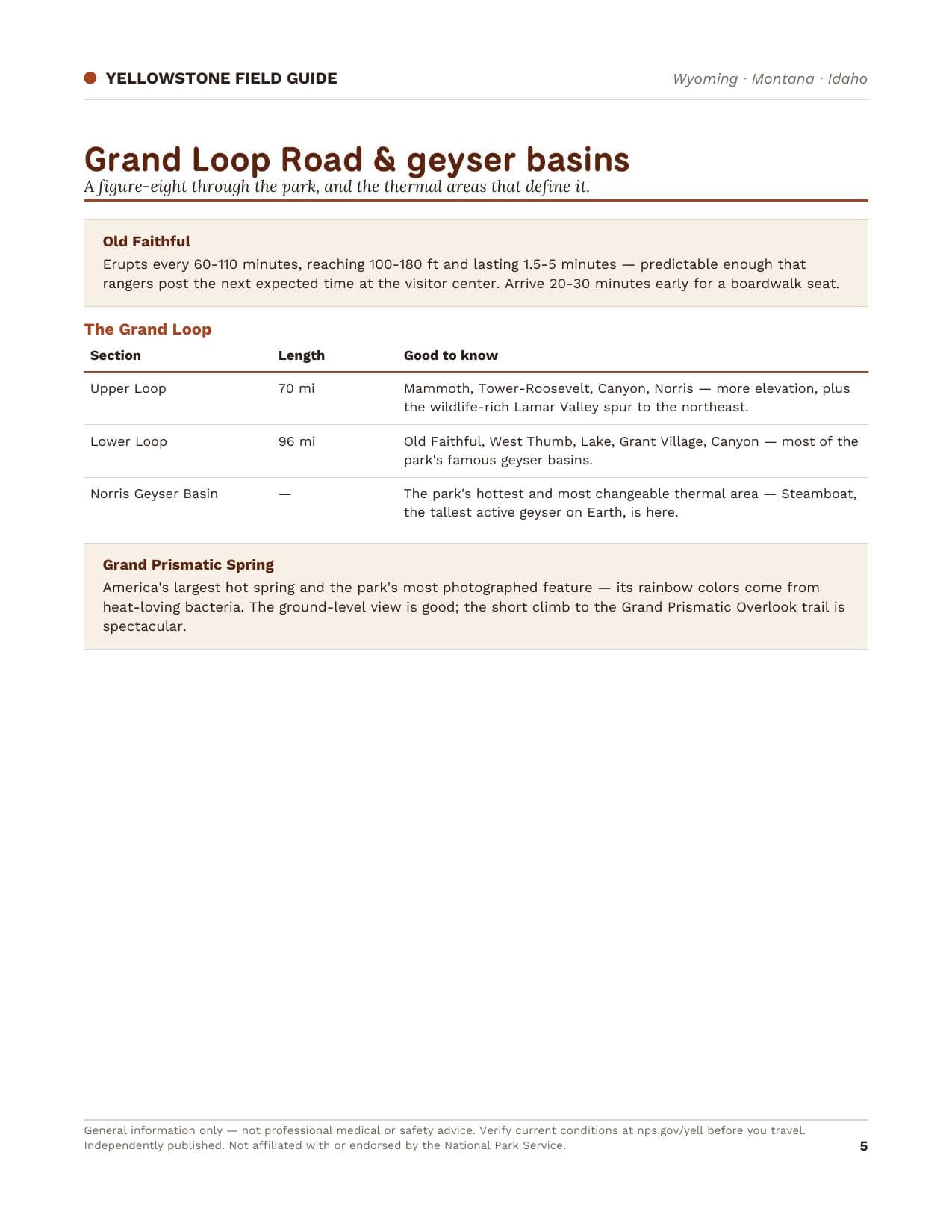 Sample page 2 from the Yellowstone guide