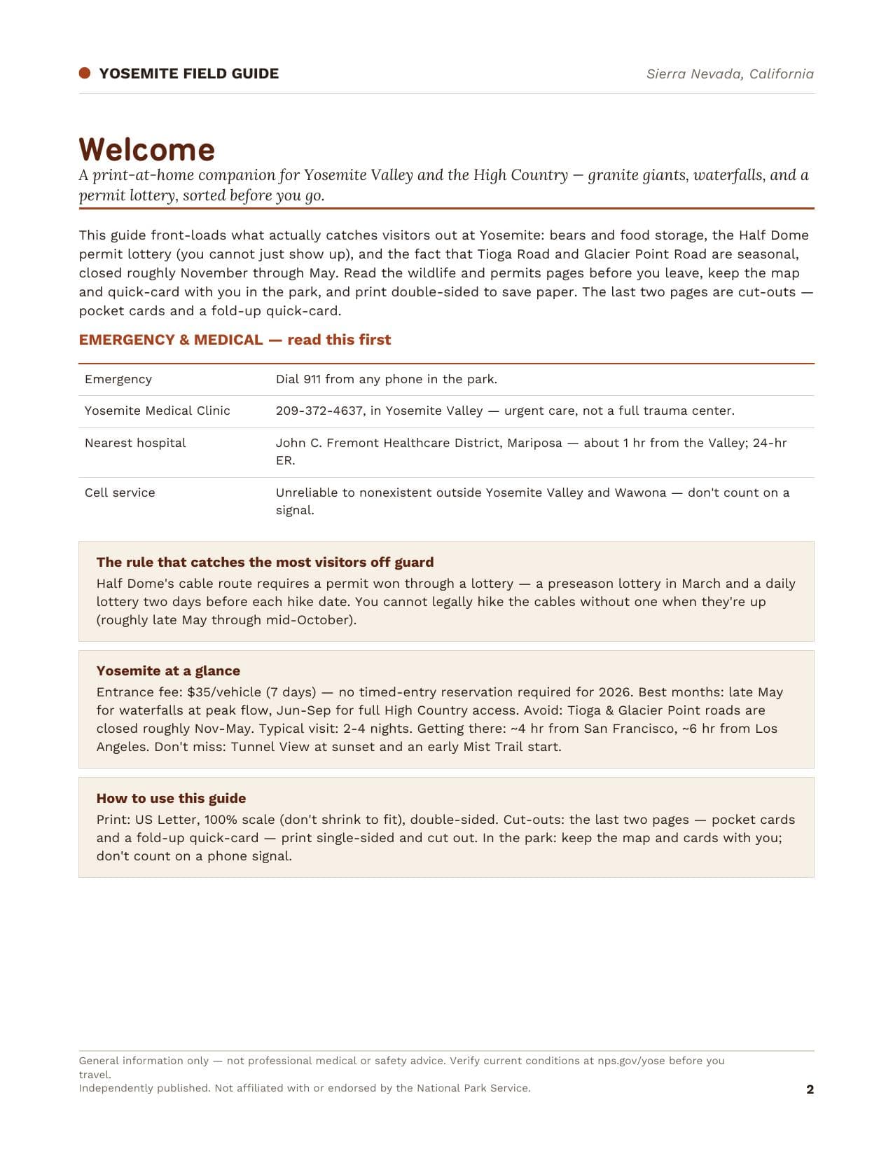Sample page 1 from the Yosemite guide