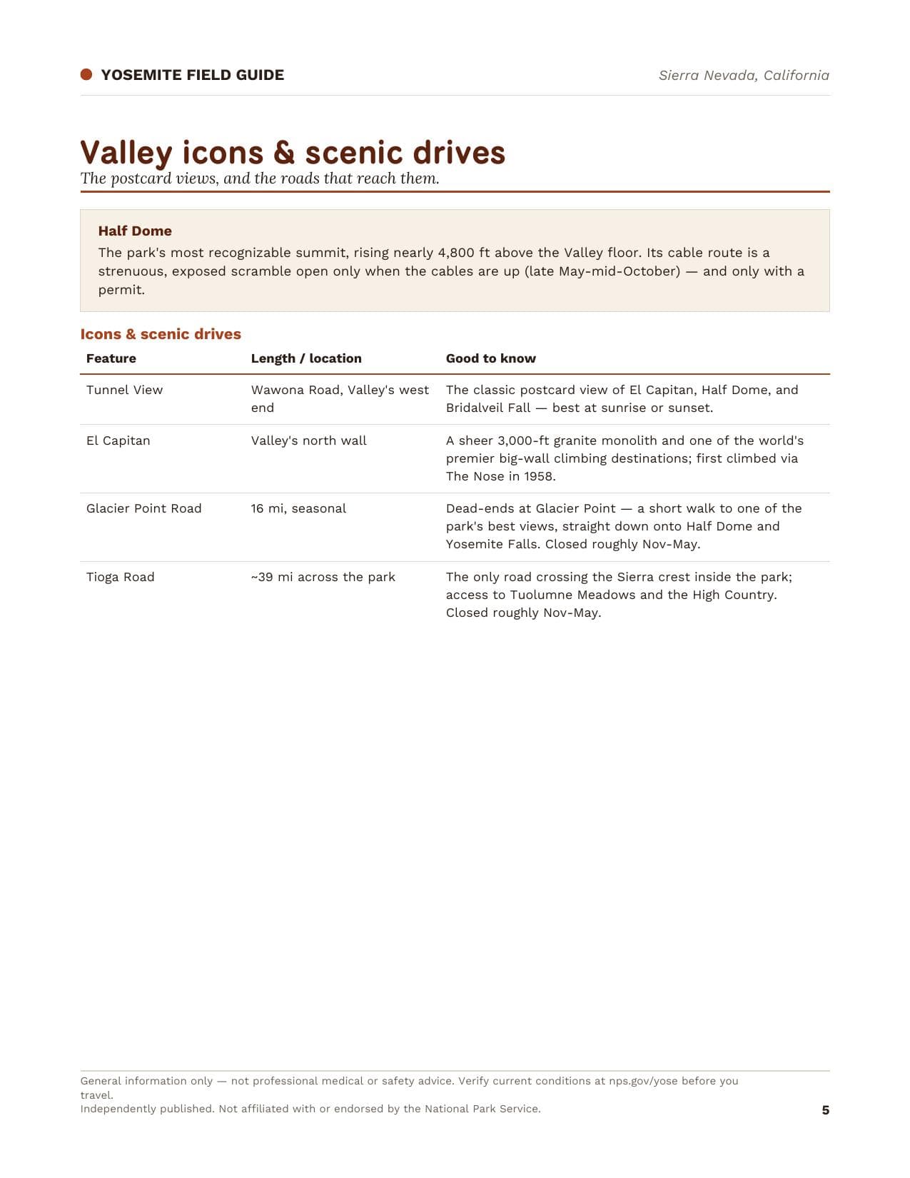 Sample page 2 from the Yosemite guide