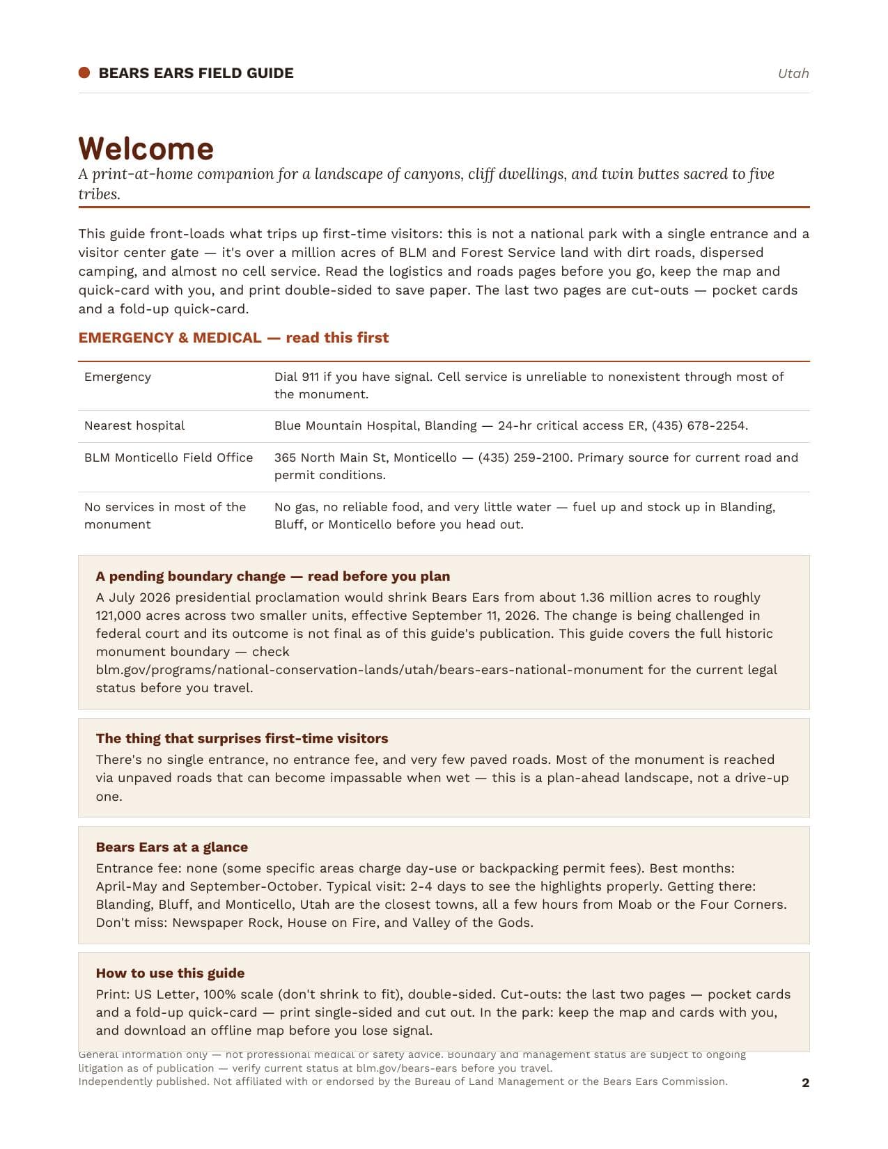 Sample page 1 from the Bears Ears guide