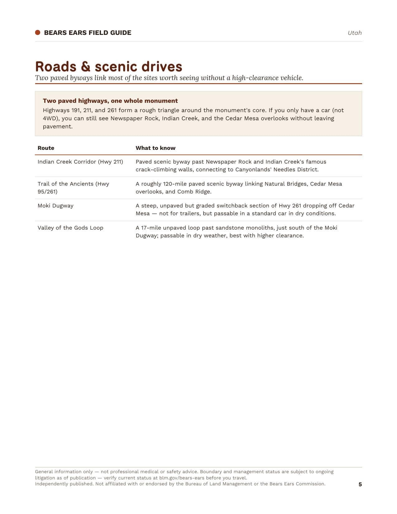 Sample page 2 from the Bears Ears guide
