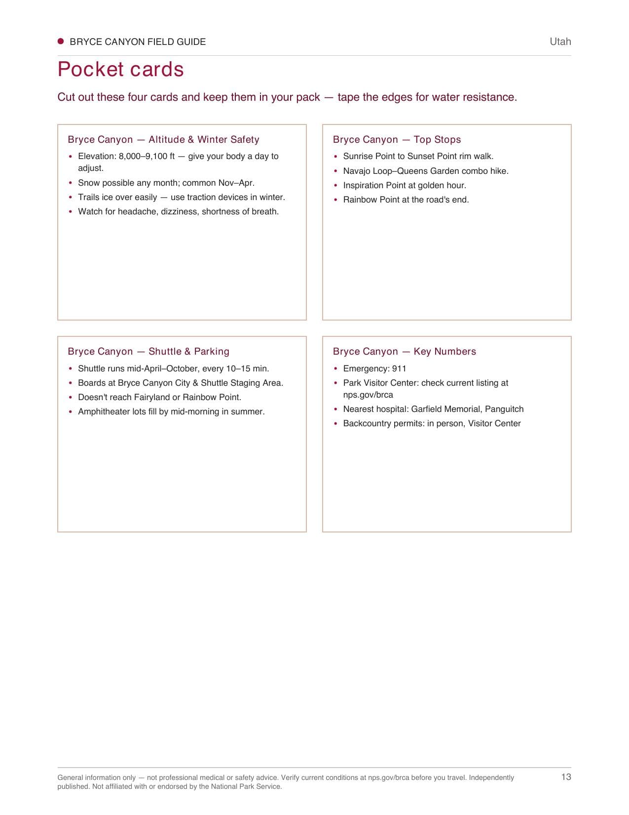 Sample page 3 from the Bryce Canyon guide