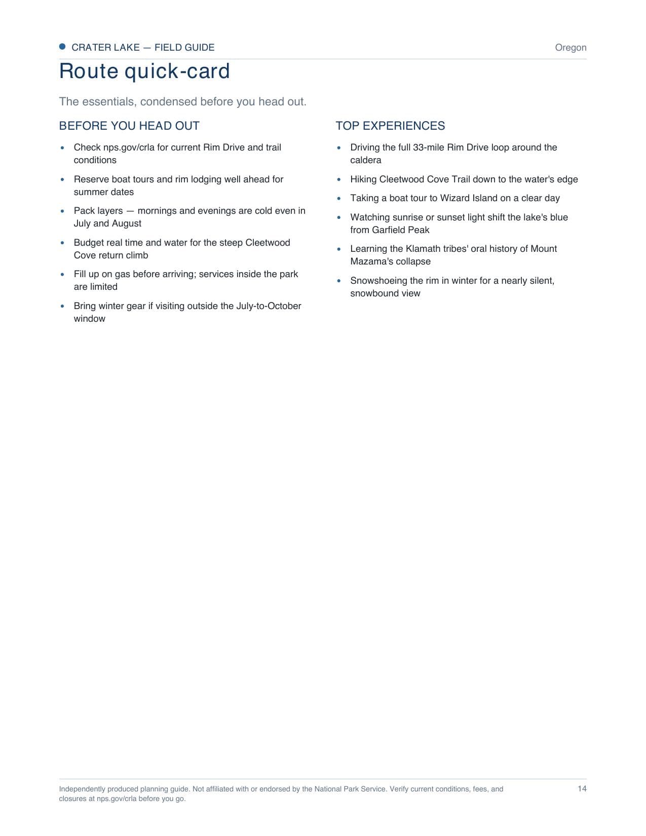 Sample page 3 from the Crater Lake guide