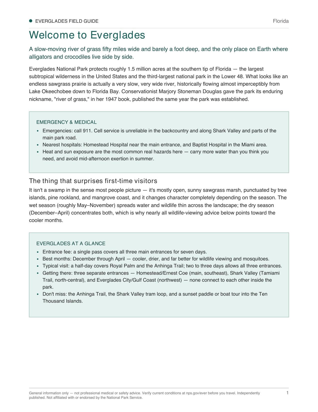 Sample page 1 from the Everglades guide