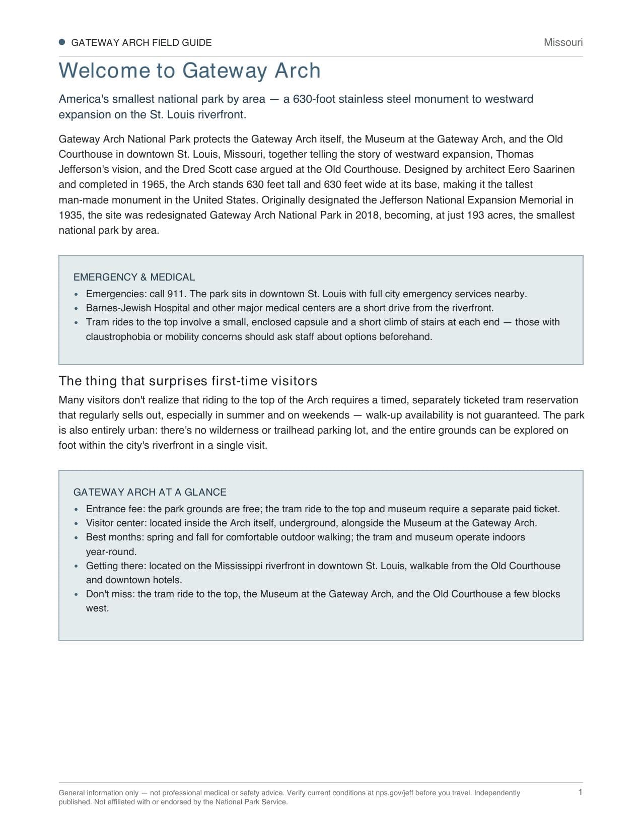 Sample page 1 from the Gateway Arch guide