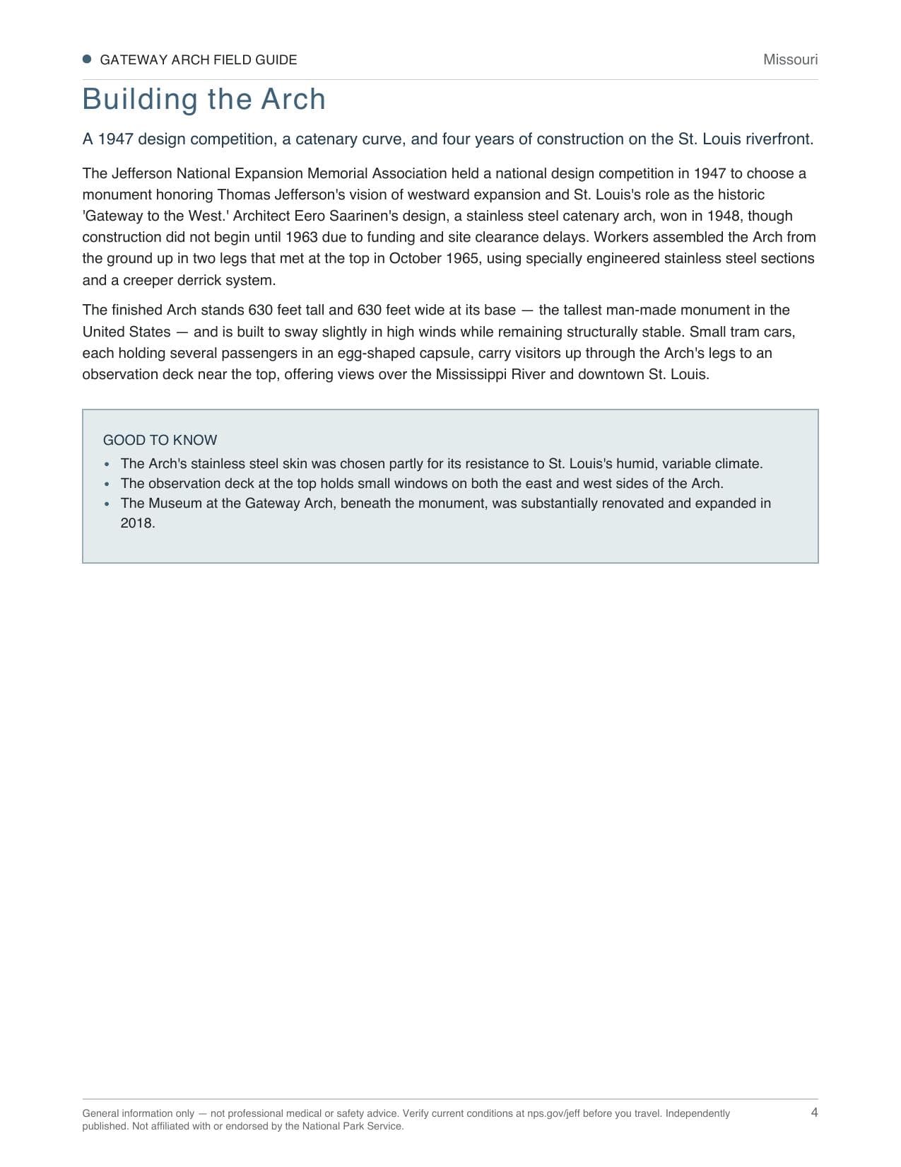 Sample page 2 from the Gateway Arch guide