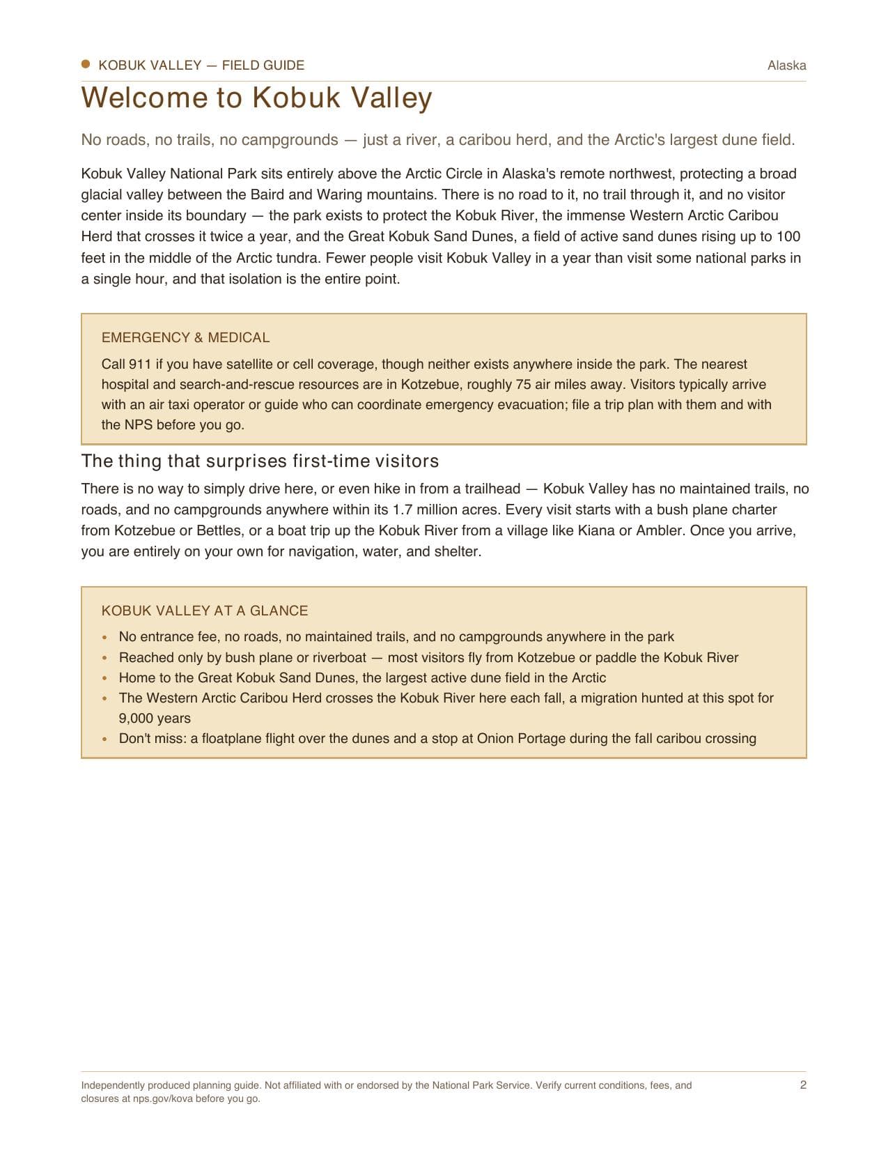 Sample page 1 from the Kobuk Valley guide