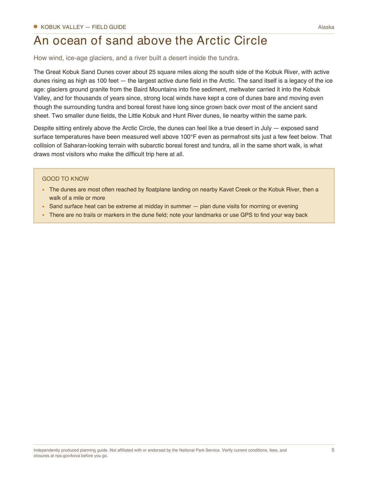 Sample page 2 from the Kobuk Valley guide