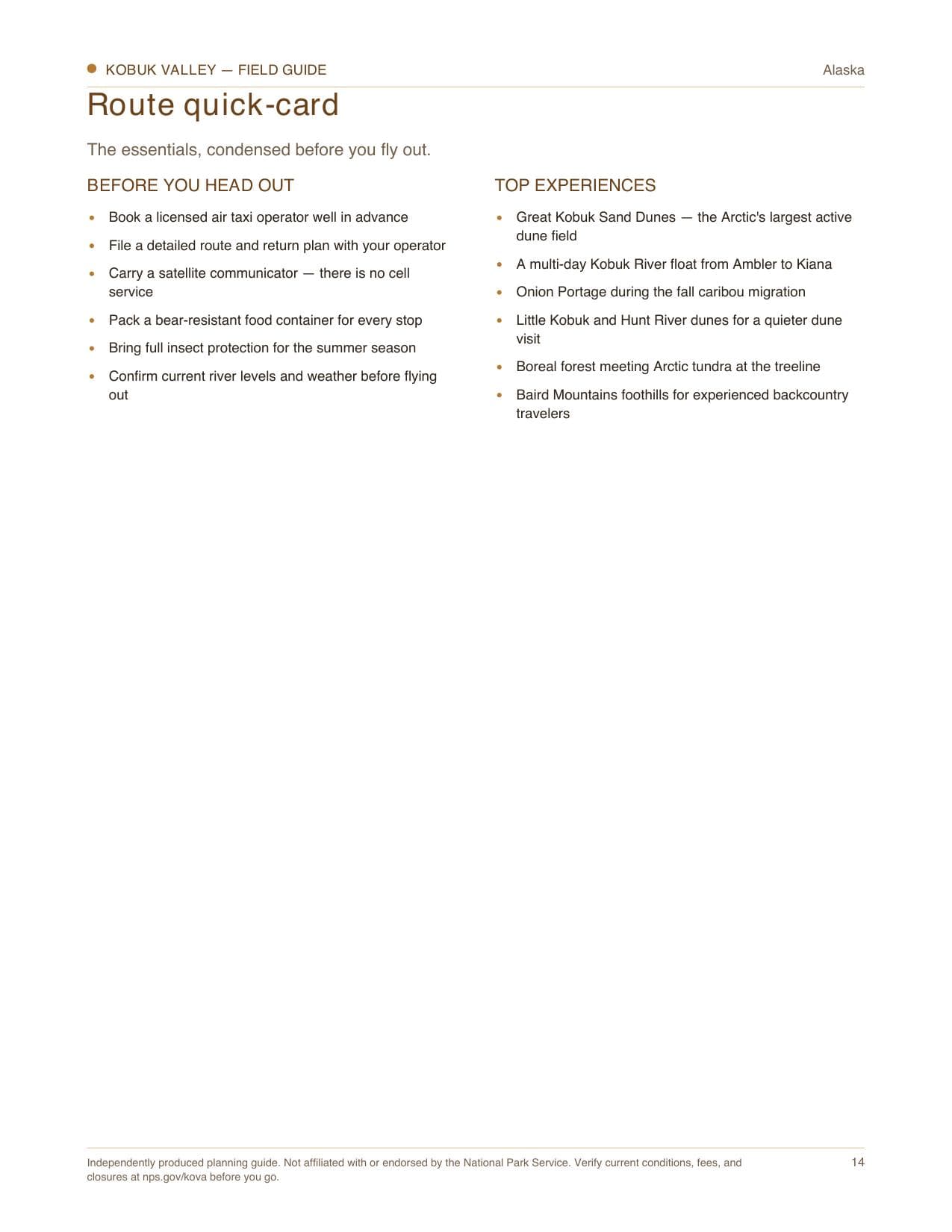 Sample page 3 from the Kobuk Valley guide