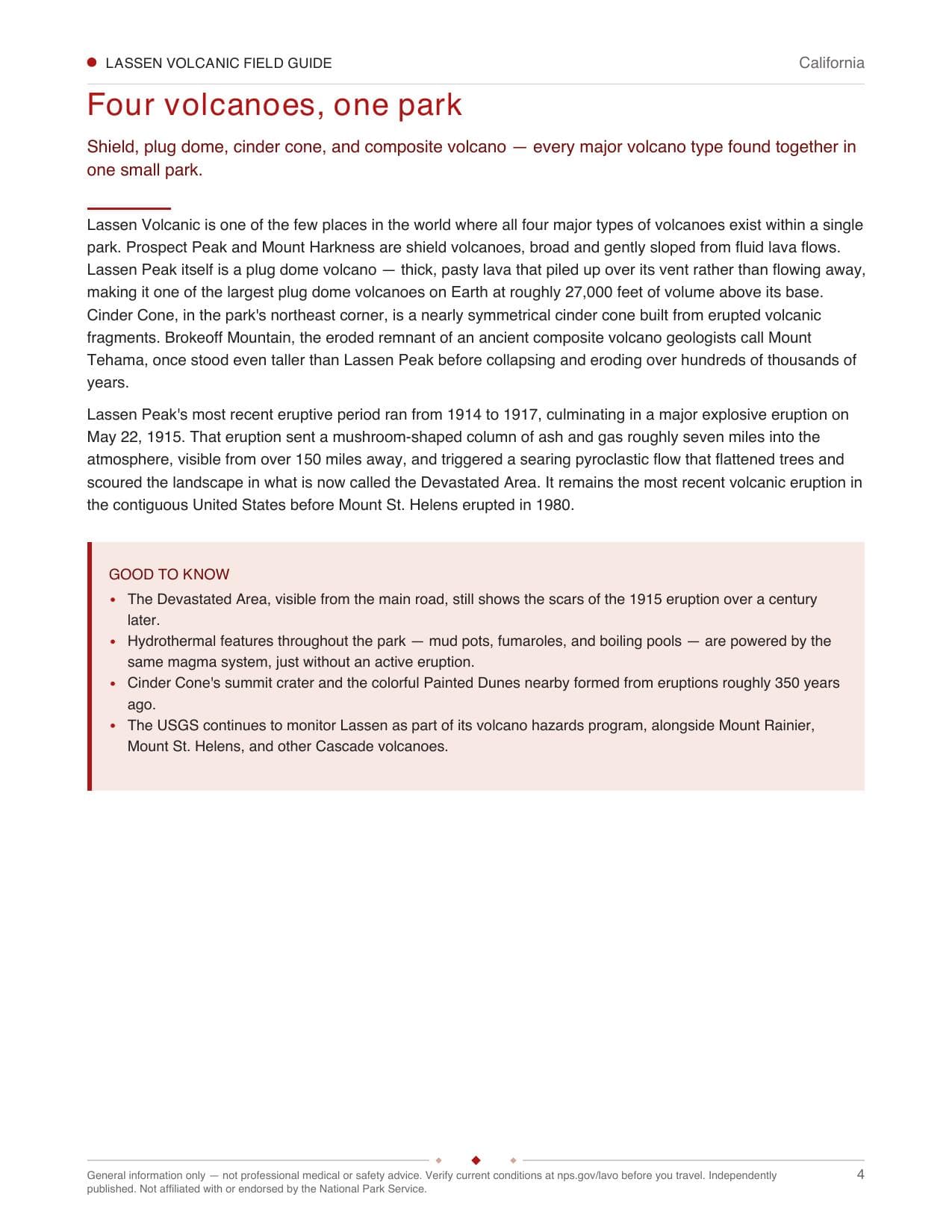 Sample page 2 from the Lassen Volcanic guide