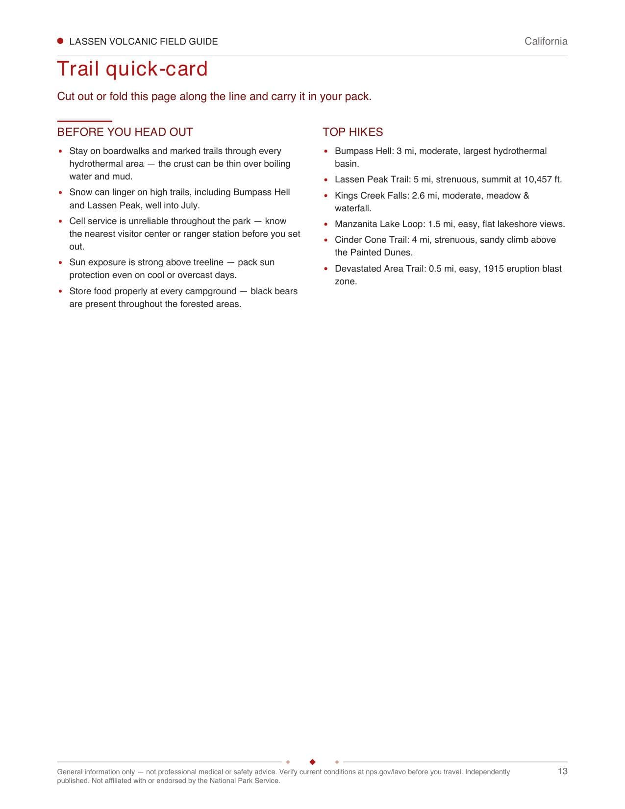 Sample page 3 from the Lassen Volcanic guide
