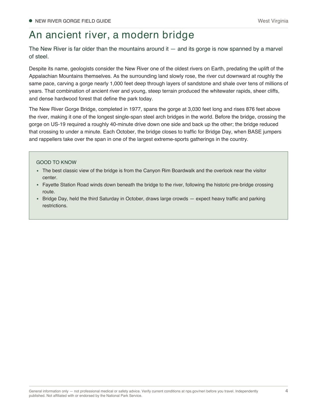 Sample page 2 from the New River Gorge guide