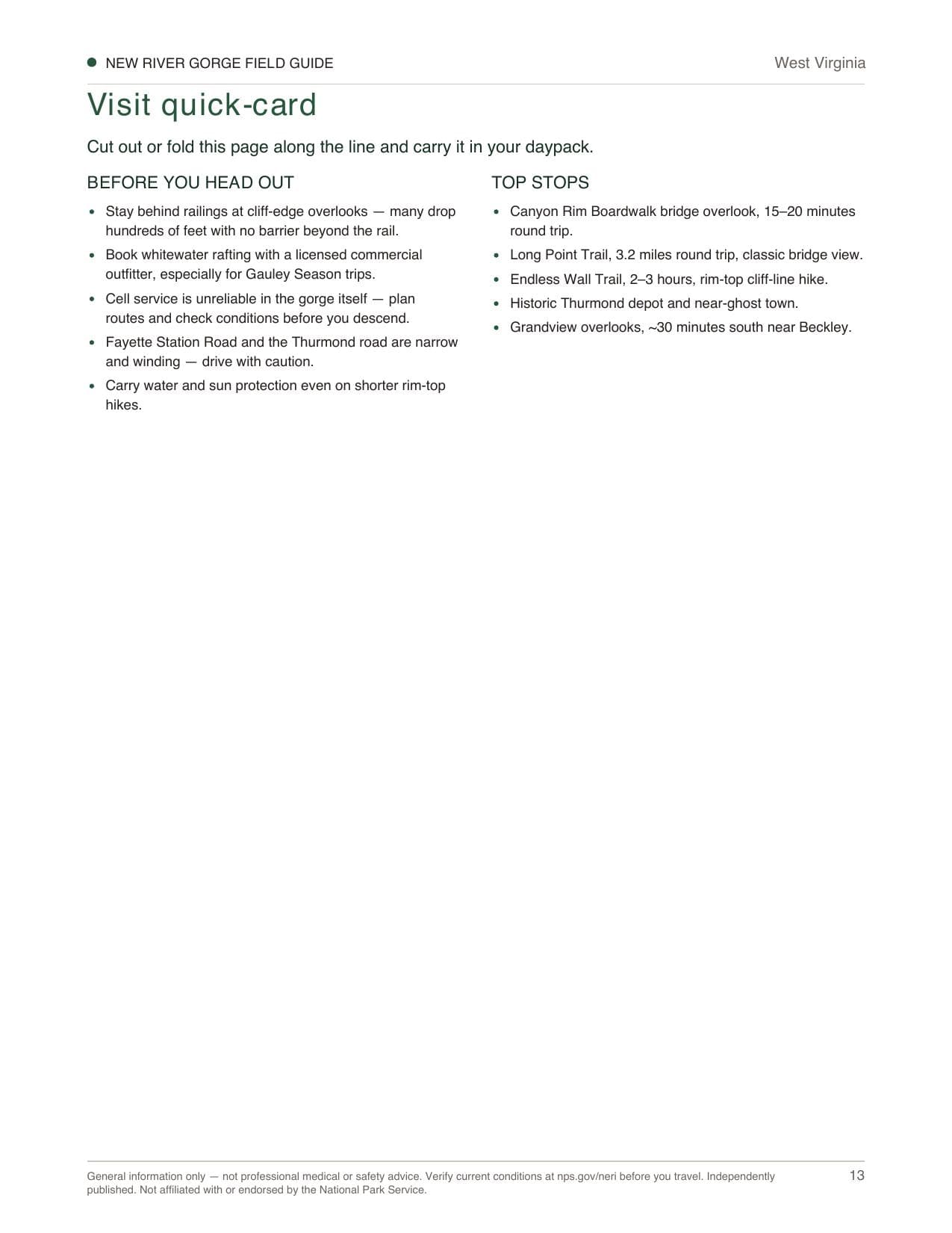 Sample page 3 from the New River Gorge guide
