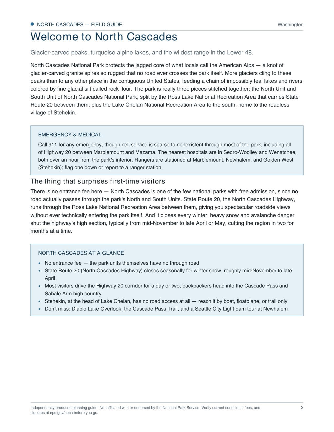 Sample page 1 from the North Cascades guide