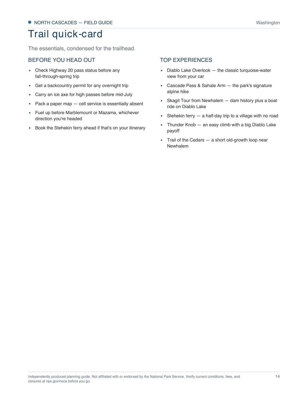 Sample page 3 from the North Cascades guide