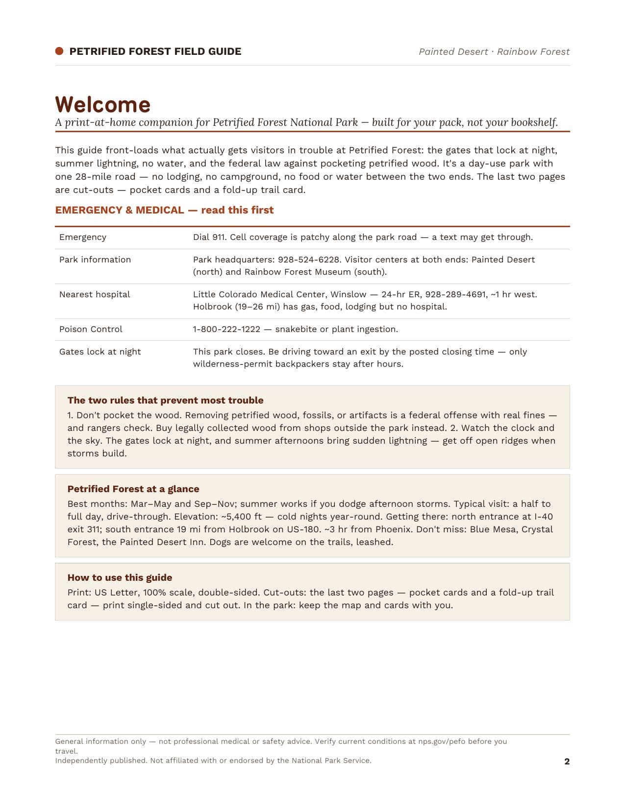 Sample page 1 from the Petrified Forest guide