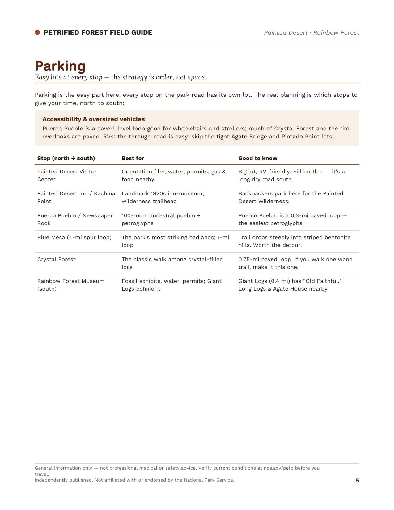 Sample page 2 from the Petrified Forest guide
