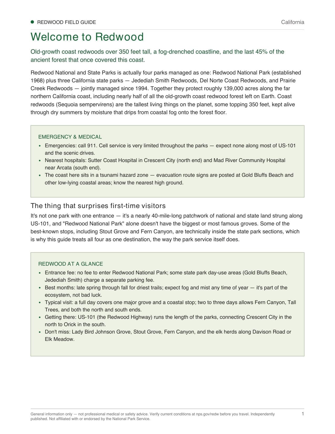 Sample page 1 from the Redwood guide