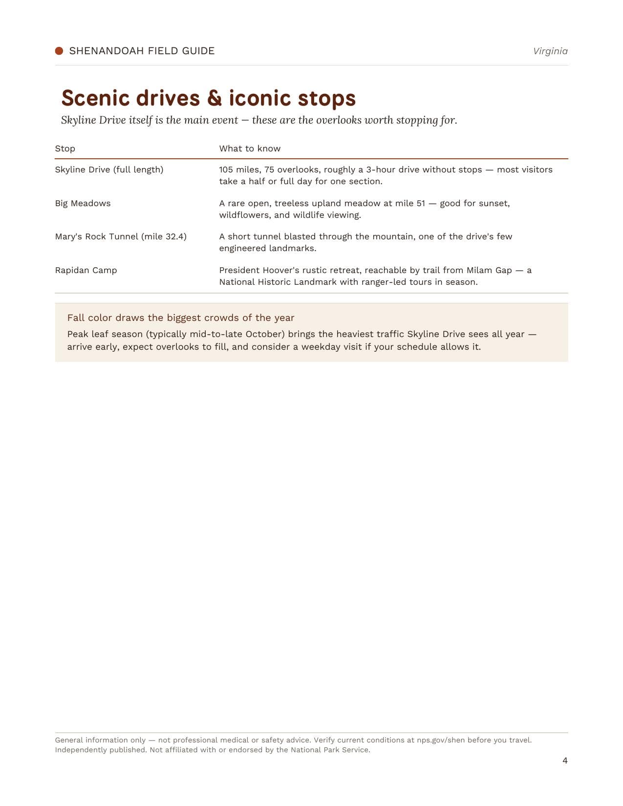 Sample page 2 from the Shenandoah guide