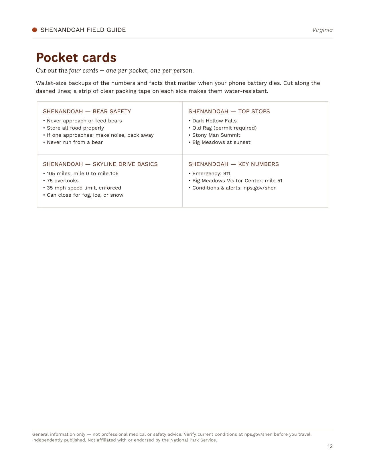 Sample page 3 from the Shenandoah guide
