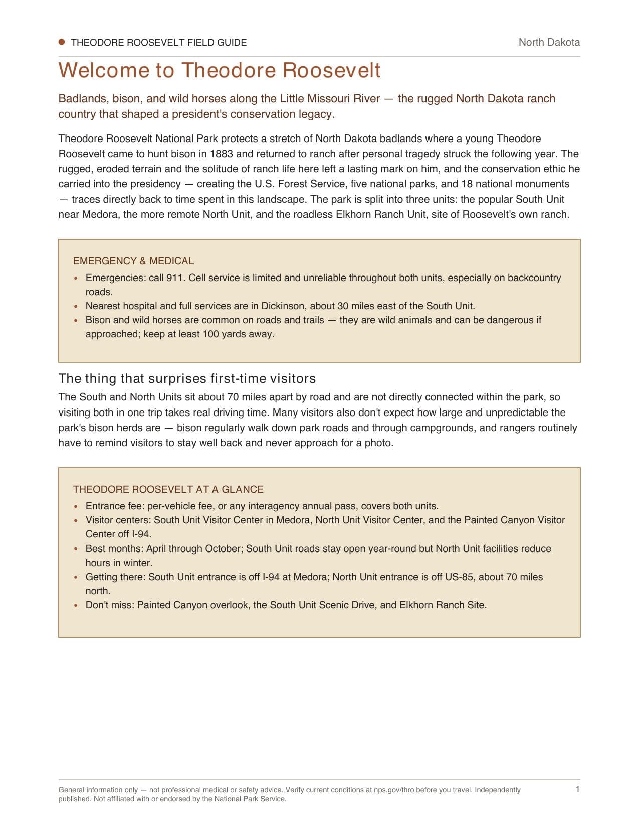 Sample page 1 from the Theodore Roosevelt guide