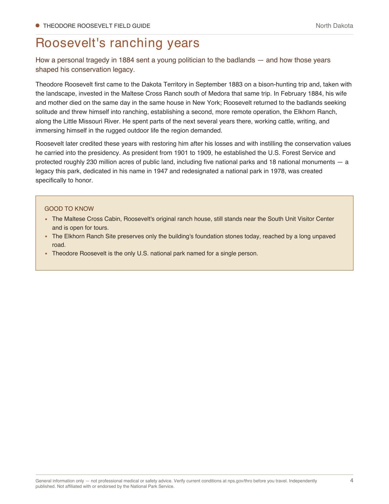 Sample page 2 from the Theodore Roosevelt guide
