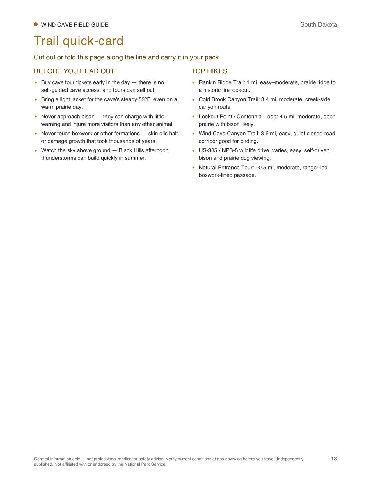 Sample page 3 from the Wind Cave guide