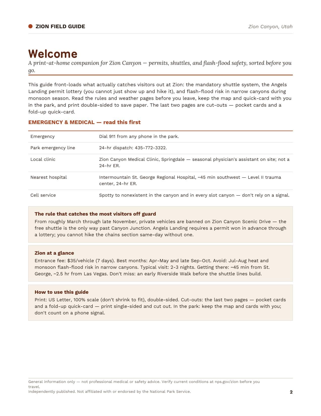 Sample page 1 from the Zion guide