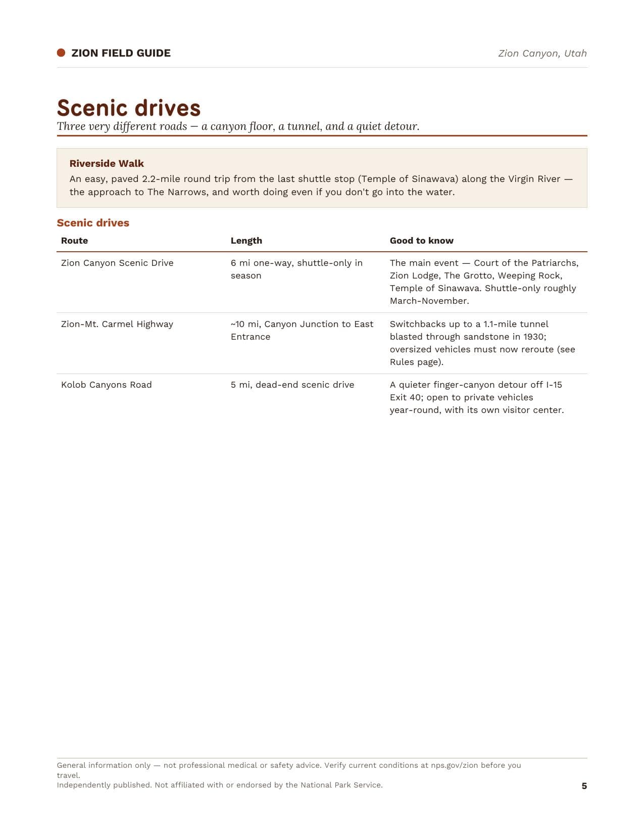 Sample page 2 from the Zion guide